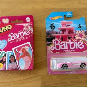 Barbie The Movie Pink Corvette and Uno Card Game